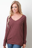 V-Neck Pocket Long Sleeves Casual Top