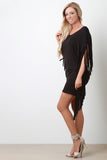 Jersey Knit Fringe Mini Poncho Dress