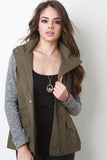 Marled Knit Sleeves Hoodie Jacket