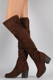 Bamboo Suede Folded Cuff Chunky Heeled Riding Boots