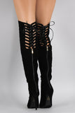 Suede Back Lace Up Pointy Toe Stiletto Over-The-Knee Boots