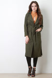 Belted Long Sleeves Open Front Longline Jacket