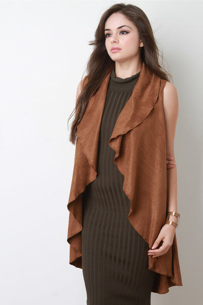 Vegan Suede Draped Open Front Vest