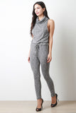 Sleeveless Marled Knit Turtleneck Jumpsuit