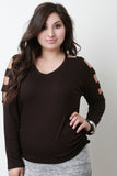 Ribbed Cutout Shoulder Long Sleeve Top