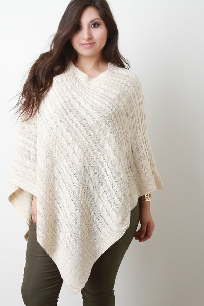 Cable Knit Asymmetrical Poncho