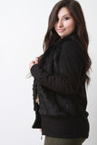 Fur And Ribbed Knit Zip-Up Jacket