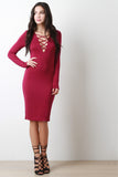 Long Sleeves Corset Lace Up Midi Dress