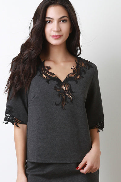 Embroidered Cutout V-Neckline Top