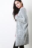 Furry Marled Knit Longline Cardigan