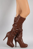 Bamboo Slouchy Platform Heeled Knee High Boots