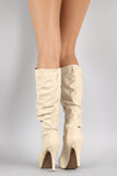 Bamboo Slouchy Platform Heeled Knee High Boots