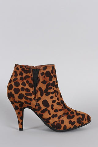 Bamboo Leopard Elastic Gore Almond Toe Heeled Booties