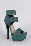 Anne Michelle Iridescent Ankle Cuff Open Toe Chunky Platform Heel