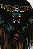 Thunderbird Embroidered Fringe Suede Triangle Scarf