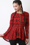 Tribal Pattern Zipper Peplum Top