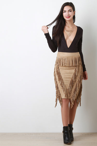 Triangle Fringe Vegan Suede Skirt