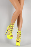 Neon Strappy Lace Up Chunky Platform Heel