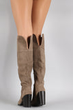 Qupid Suede Chunky Stacked Heeled Knee High Boots