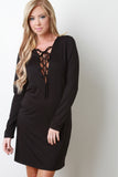 Lace Up Long Sleeve Jersey Dress