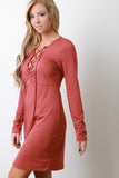 Lace Up Long Sleeve Jersey Dress