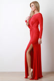 Goddess Off-Center Knotted Long Sleeve Maxi Dress