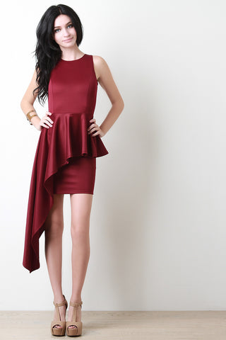 Sleeveless Asymmetrical Peplum Mini Dress