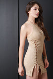 Vent Slit Lace-UP Cutaway Bodycon Dress