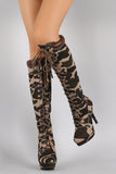 Bamboo Camouflage Combat Lace Up Stiletto Platform Boots