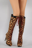 Bamboo Leopard Combat Lace Up Stiletto Platform Boots