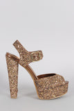 Bamboo Glitter Peep Toe Ankle Strap Platform Heel