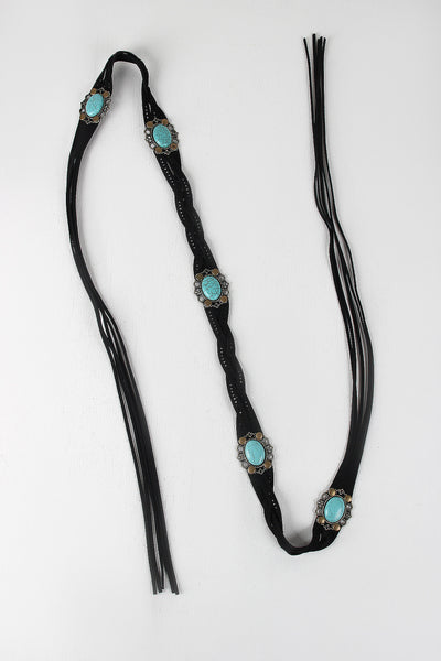 Turquoise Cameo Braided Fringe Belt