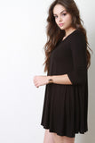 Three Quarter Sleeve Swing Mini Dress