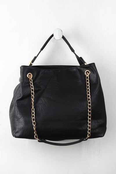 Distressed Sliding Chain Handle Hobo Bag