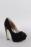 Qupid Nubuck Peep Toe Platform Pump