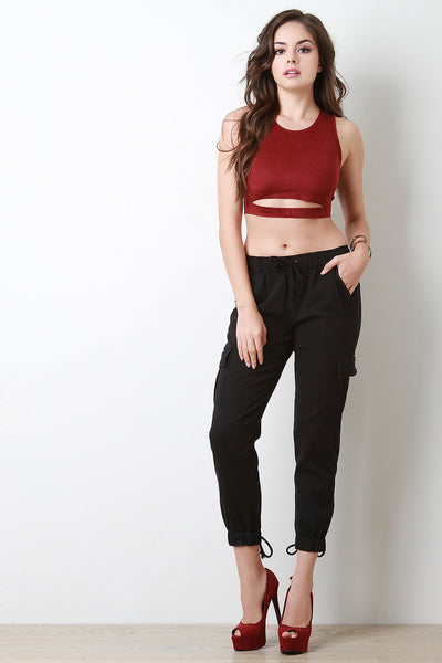 Corset Lace Up Pockets Jogger Pants