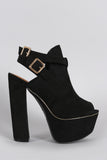 Qupid Suede Peep Toe Buckled Slingback Mule Heel