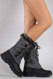 Faux fur Cuff Lace Up Mid Cuff Snow Boots