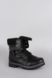 Shearling Foldover Cuff Lug Sole Combat Boots