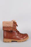 Shearling Foldover Cuff Lug Sole Combat Boots