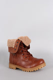 Shearling Foldover Cuff Lug Sole Combat Boots