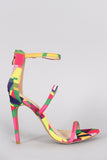 Liliana Multicolor Geometric Pattern Triple Straps Single Sole Heel