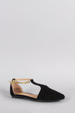 Suede Pointy Toe Open Side Ankle Strap Flat