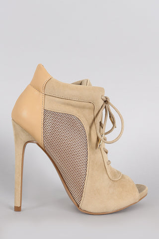 Shoe Republic LA Vegan Suede Heel Lace Up Mesh Bootie