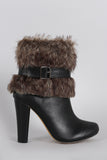 Faux Fur Buckle Almond Toe Ankle Bootie