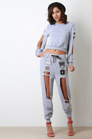 Patched Cutout Jogger Pants