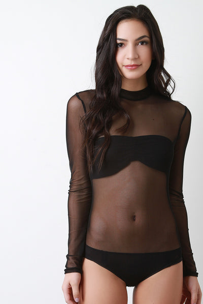 Mock Neck Long Sleeve Mesh Bodysuit