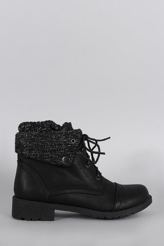 Sweater Cuff Lace Up Combat Booties