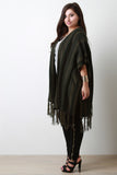 Mixed Stripe Knit Fringe Cardigan