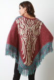 Southwestern Knit Asymmetrical Fringe Poncho